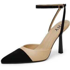 👑Women Nude black Close Toe Ankle Strap Heel Pointed Toe Wedding Shoes